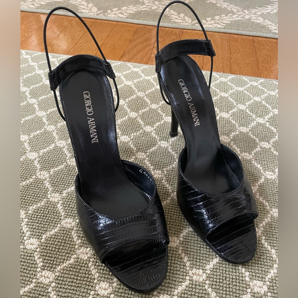 Giorgio Armani Authentic Black Lizard Stilettos/ 39.5